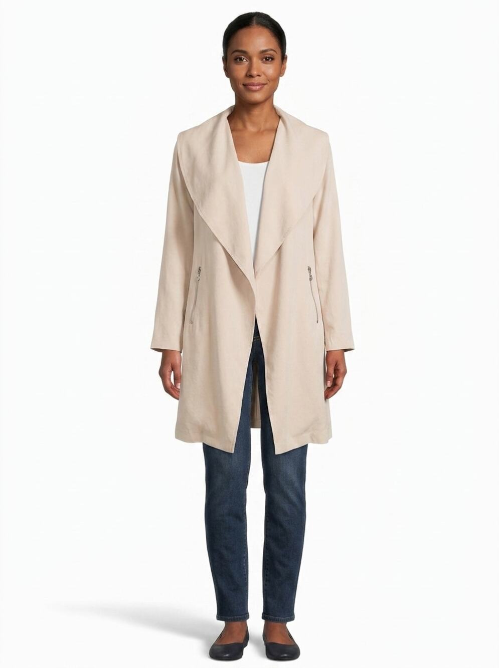 Chico's Black Label Beige Collared Lined Lightweight Jacket Women Size 00